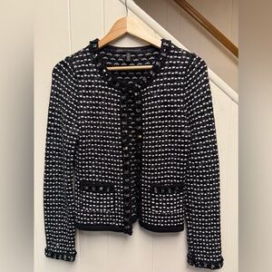 White House Black Market Embellished Tweed Sweater Jacket with Rhinestone Detail